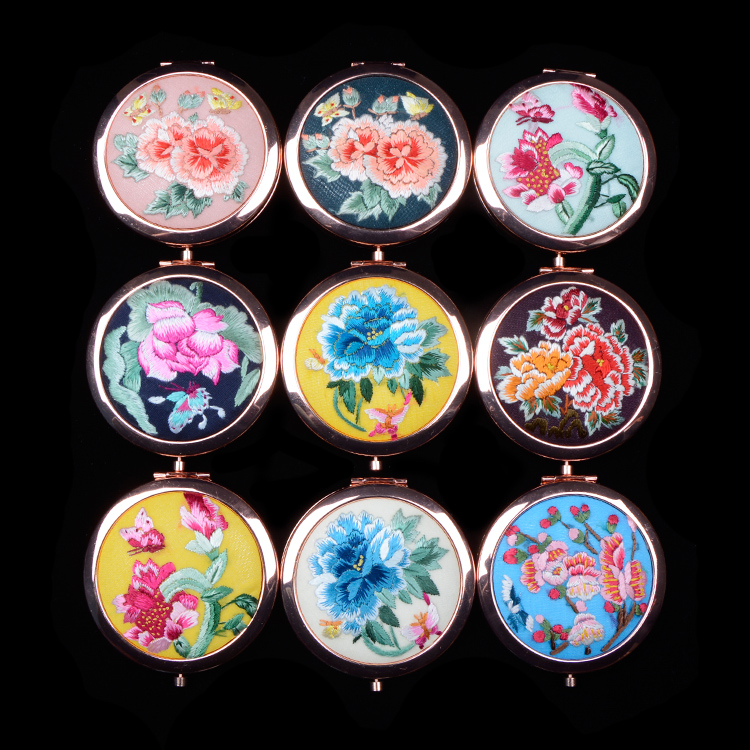 平武化妆随身镜精品出国送礼刺绣中国风古风摄影 手绣镜子