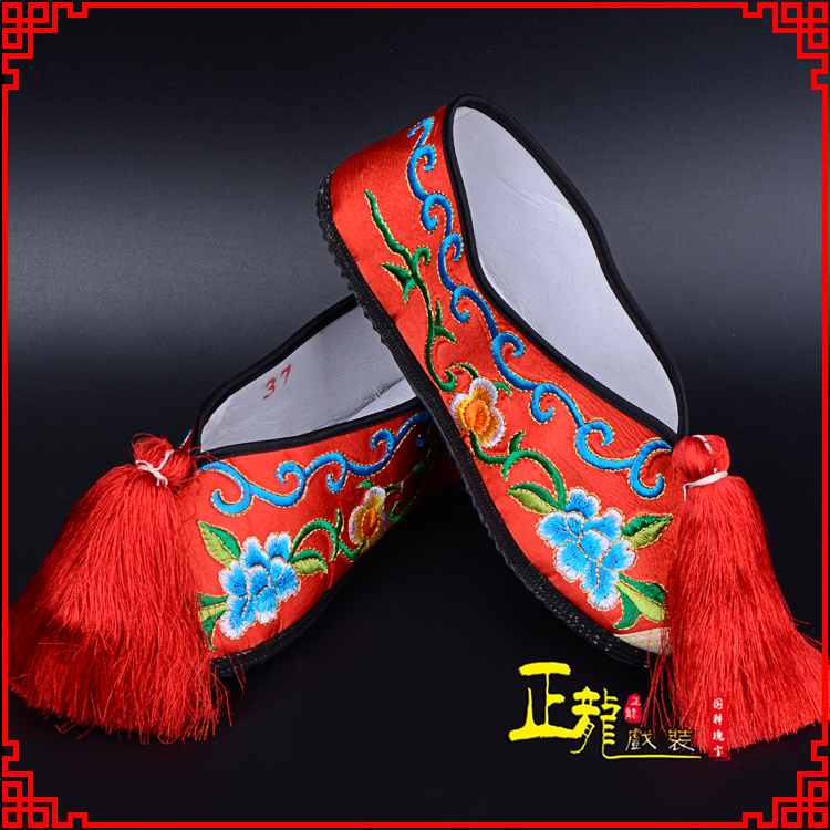 平武京剧越剧戏曲彩鞋花旦绣花 普平底彩鞋